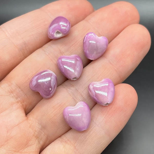 10 мм Бусина сердце, керамика цвет фиолетовый