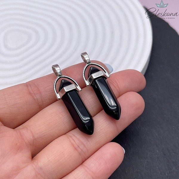 42*9 мм Цвет серебро, Подвеска маятник Агат черный