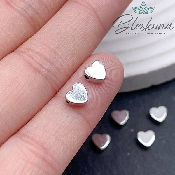 5,5мм Цвет серебро, Бусина Сердце малое Люкс 