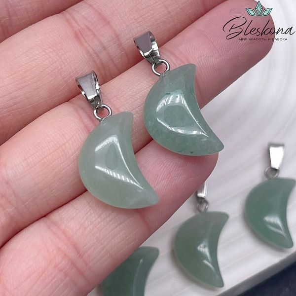 18*13 мм Цвет серебро, Подвеска полумесяц Авантюрин зеленый