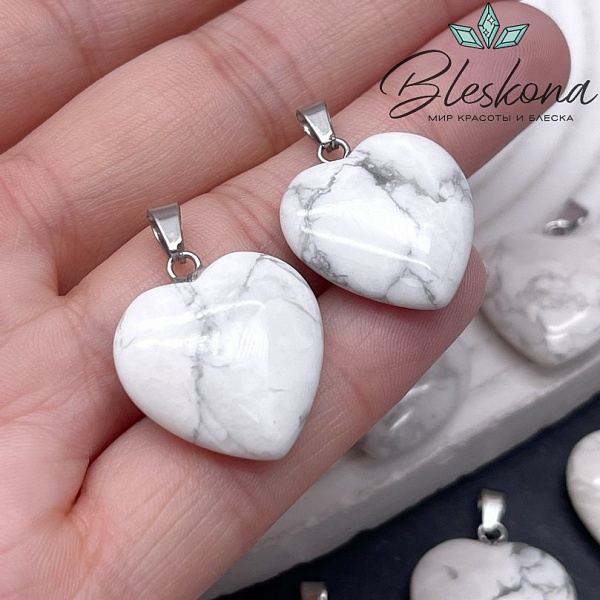 21*20 мм Цвет серебро, Подвеска Сердце Магнезит