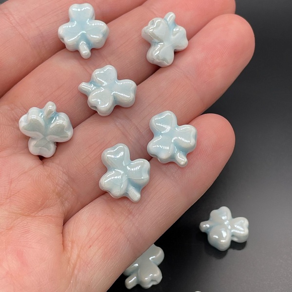 11,5*13 мм Бусина Клевер, керамика цвет голубой