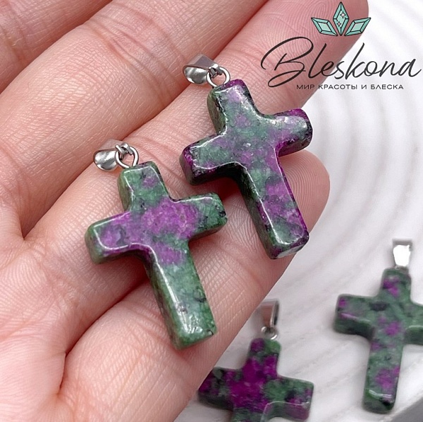 Подвеска крест Цоизит, цвет серебро 28*18 мм