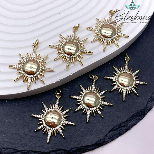30,7*28 мм Цвет золото, Подвеска солнце цирконы 