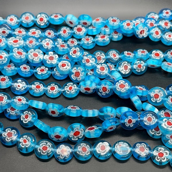 Муранское стекло синее круг цветок  10 мм