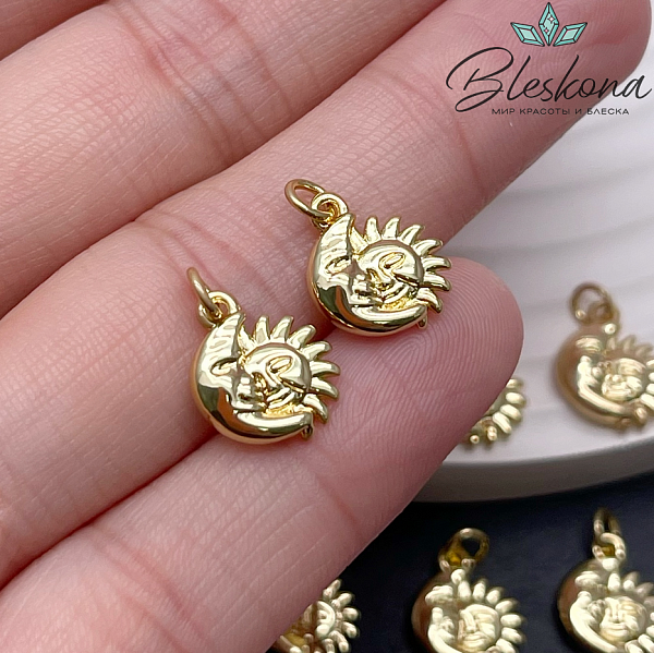12,4*10 мм Цвет золото, Подвеска солнце и луна 