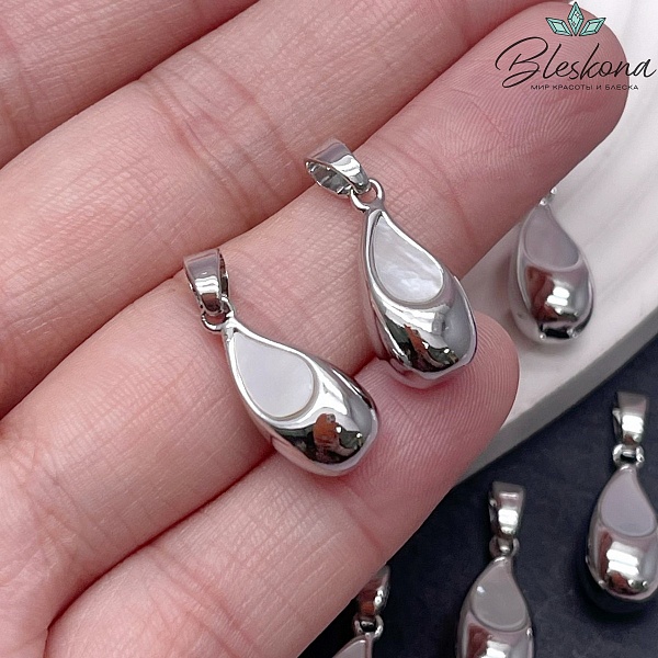 18,5*8,5 мм Цвет серебро, Подвеска капля перламутр