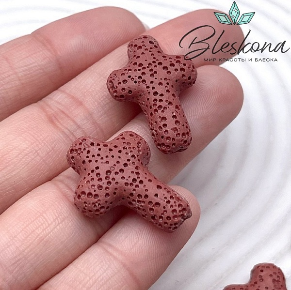 Лава Вулканическая Бусина крест красный 27*19 мм