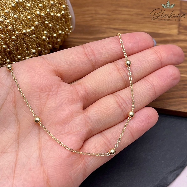 Цепь №78-1 цвет золото, бусина 2*1,5 мм