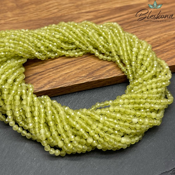 Кошачий глаз оливковый микроогранка (имитация) 3 мм