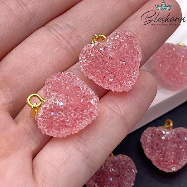 19*20 мм, Цвет золото, Подвеска мармеладное сердце малиновое