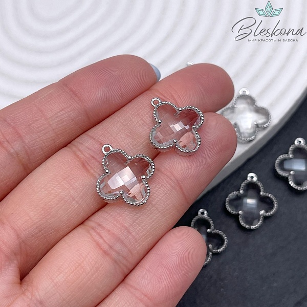 17*15 мм Цвет серебро, Подвеска клевер белый циркон 