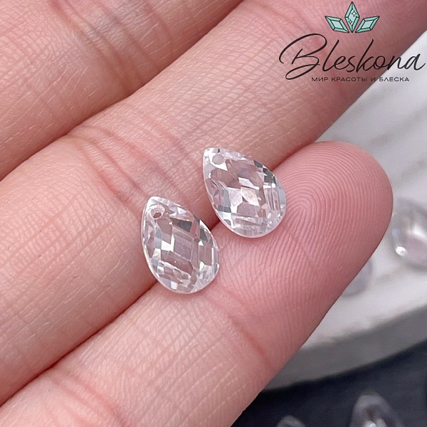 9*6 мм, Подвеска Циркон капля белая (кубический цирконий, фианит) 