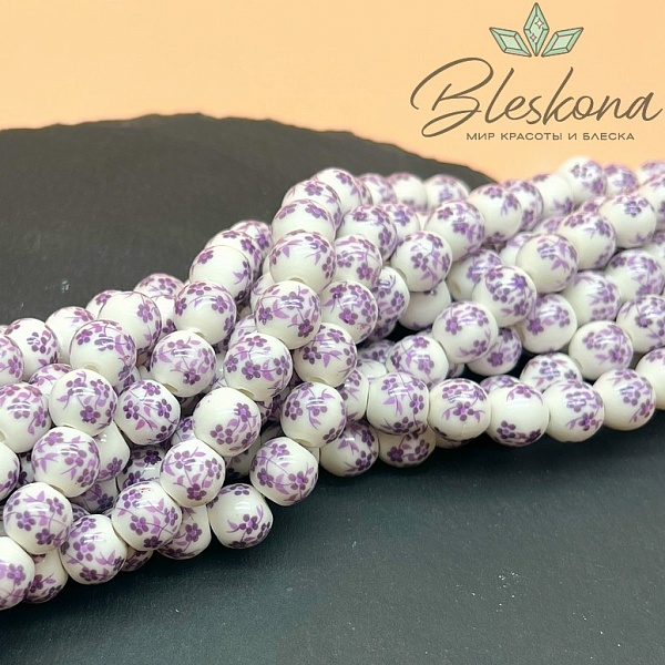 10 мм Керамика Бусина роспись гжель №8
