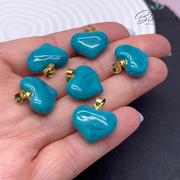17 мм, Цвет золото, Подвеска сердце стекло бирюзовое