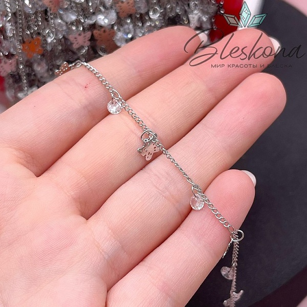 Цепь №209 цвет серебро, бабочка циркон 1,4*1,5 мм