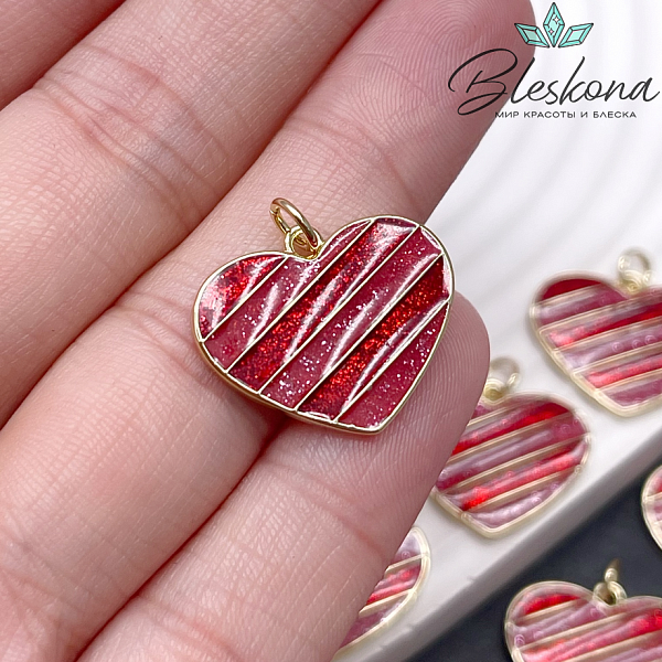 17*21 мм Цвет золото, Подвеска Сердце полосы цветная эпоксидная смола 