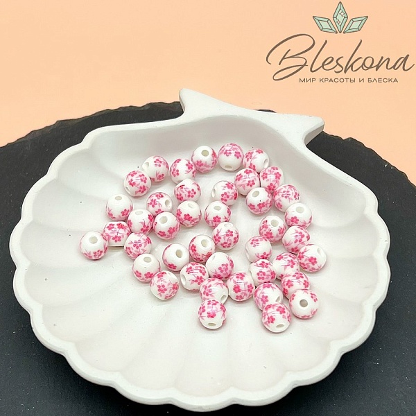 8 мм Керамика Бусина роспись гжель №11 (штучно)