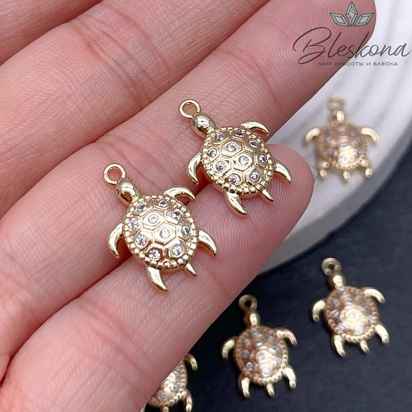 12,7*18мм, Цвет золото Подвеска черепаха цирконы 