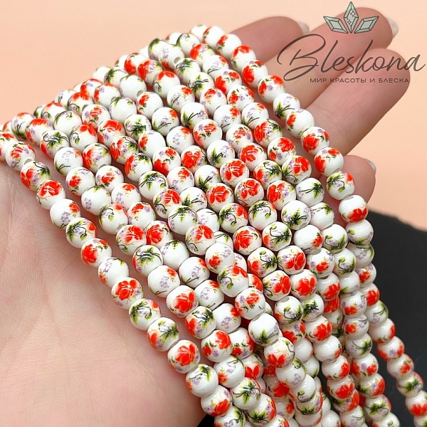 6 мм Керамика Бусина роспись гжель №19