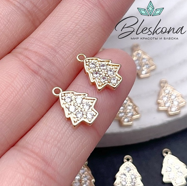 12*8,5 мм Цвет золото, Подвеска Елка цирконы