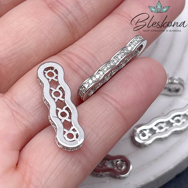 25*7 Цвет серебро, Бусина разделитель 4 ряда стразы