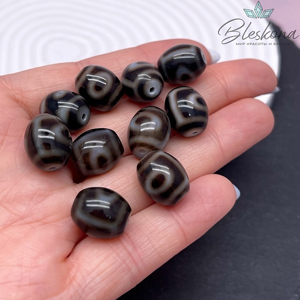 Бусина Дзи 2 глаза черно-белый бочонок 12*14 мм