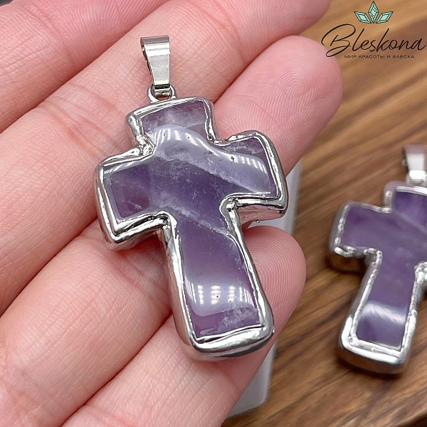 37*25 мм Цвет серебро, Подвеска крест Аметист в обрамлении