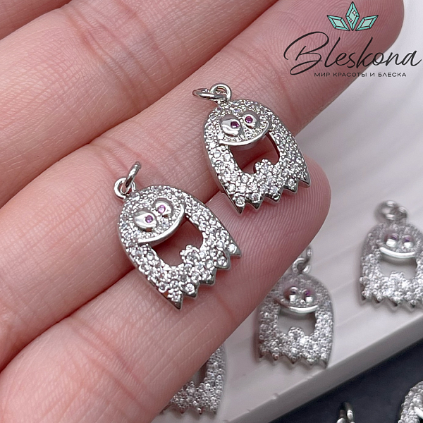 16,5*10,7 мм Цвет серебро, Подвеска Привидение цирконы