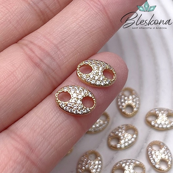 10*7 мм Цвет золото, Коннектор овальный с цирконами