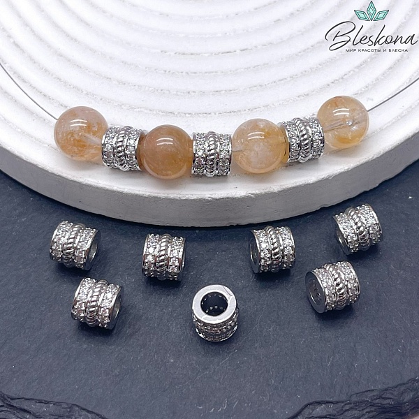 7*8,5 мм Цвет серебро, Бусина цирконы