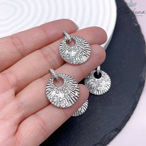 20 мм, Цвет серебро, Подвеска круг с бейлом цирконы