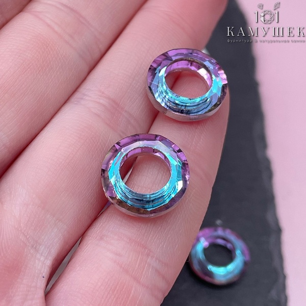 14 мм, Подвеска кольцо стекло белое с переливом (Vitrail Light) уп. 2 шт