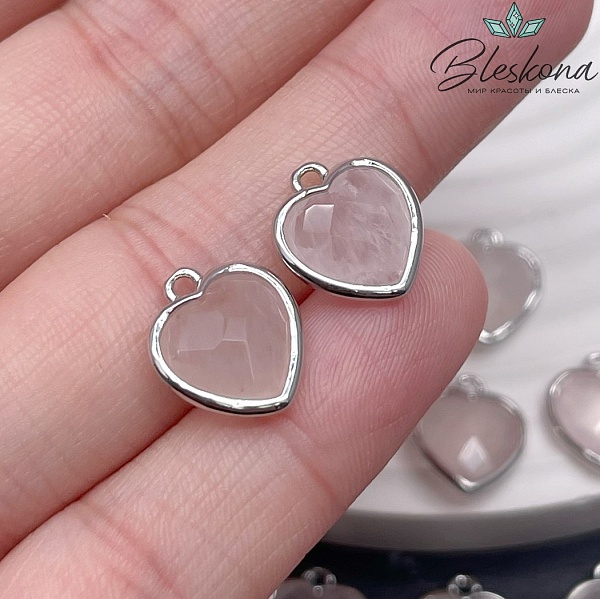 12*13мм,Цвет серебро,Подвеска Сердце Розовый кварц огранка