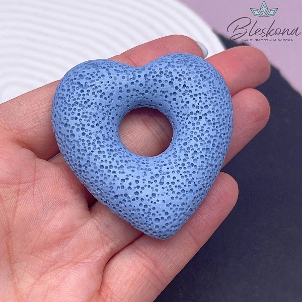 Лава Вулканическая Подвеска сердце  синее 53*51 мм