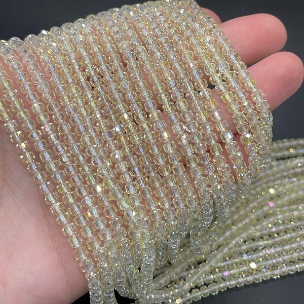 3,5*4 мм Стекло Lux, многогранник, цвет песочный с переливом