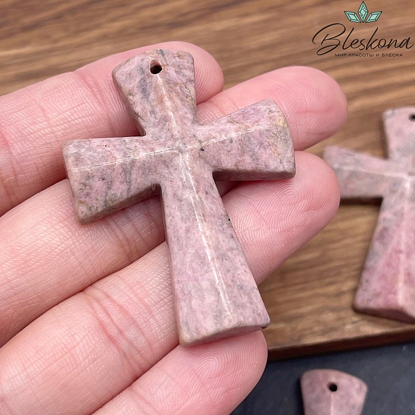 Подвеска крест Родонит 47*36 мм