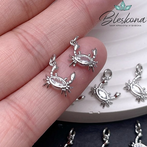 9,3*9 мм Цвет серебро, Подвеска Краб циркон