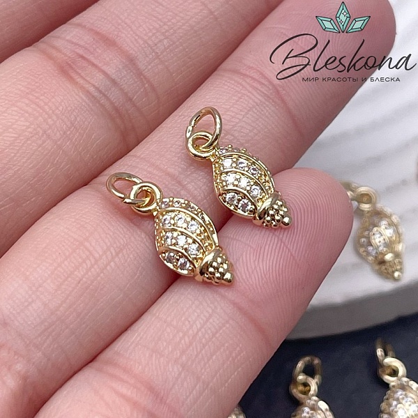 15,3*7 мм Цвет золото, Подвеска ракушка цирконы 
