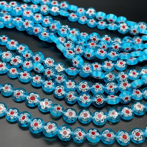 Муранское стекло синее круг цветок  8 мм