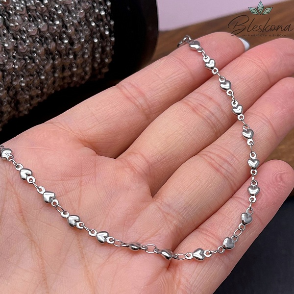 Цепь №С90 Цвет серебро 7,3*3,6 мм сердце Сталь