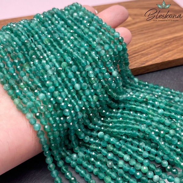 Кошачий глаз темно-зеленый микроогранка (имитация) 4 мм