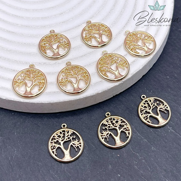 17,4*15 мм Цвет золото, Подвеска круг дерево Счастья