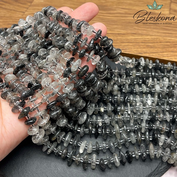 Кварц Рутиловый Турмалиновый сколы шлифованные (2-4)*(8-11) мм