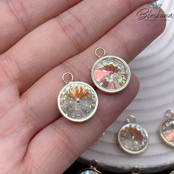 18*14 мм Цвет золото, Подвеска круг стекло 