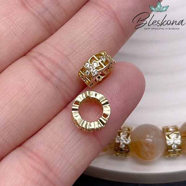 9*4 мм, цвет золото, Бусина - разделитель кресты цирконы 