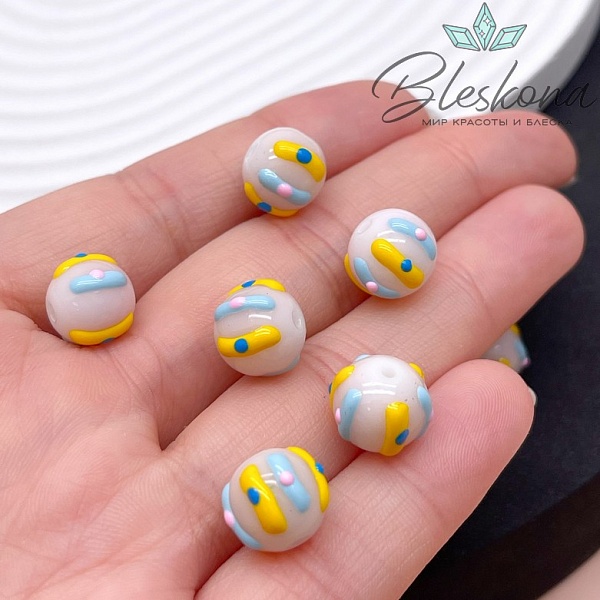 10 мм Бусина шар бежевый полоски