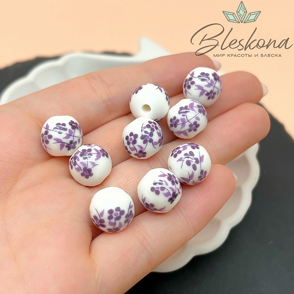 12 мм Керамика Бусина роспись гжель №8 (штучно)