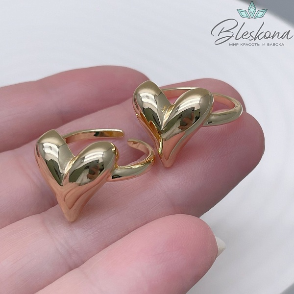 Кольцо регулируемое сердце, Цвет золото 15мм