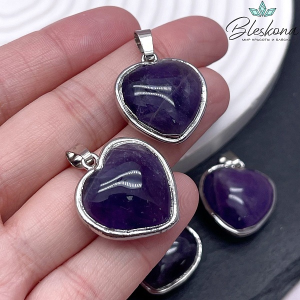 22,5*25 мм, Цвет серебро, Подвеска Сердце Аметист в обрамлении